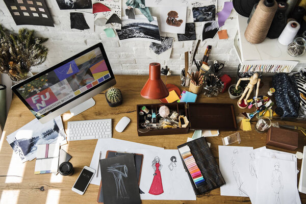 Много материалов для дизайна одежды портниха Концепция, оригинальный фотосет
