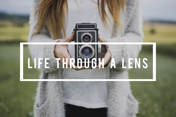 Woman with vintage camera — Stock Photo, Image