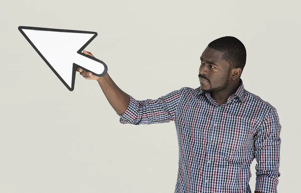 Man holding paper arrow symbol — Stock Photo, Image