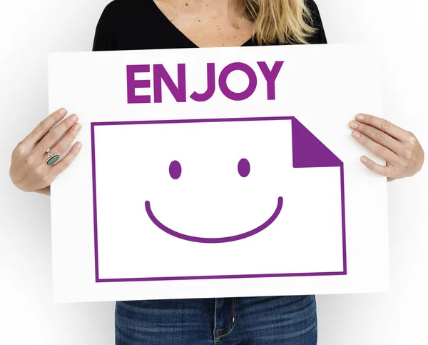 Woman holding placard — Stock Photo, Image