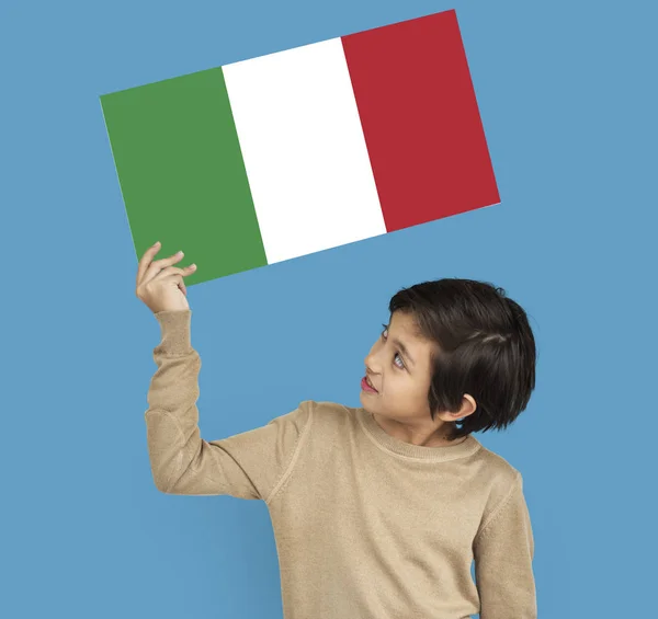 Chłopiec trzyma bańki mowy — Zdjęcie stockowe