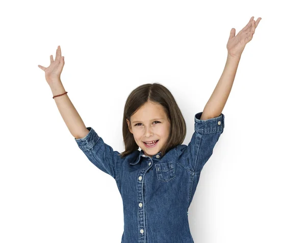 Schulmädchen trägt Jeans-Shirt — Stockfoto