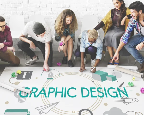 People drawing banner — Stock Photo, Image