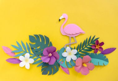 kağıt el sanatları Flamingo ve bitkiler