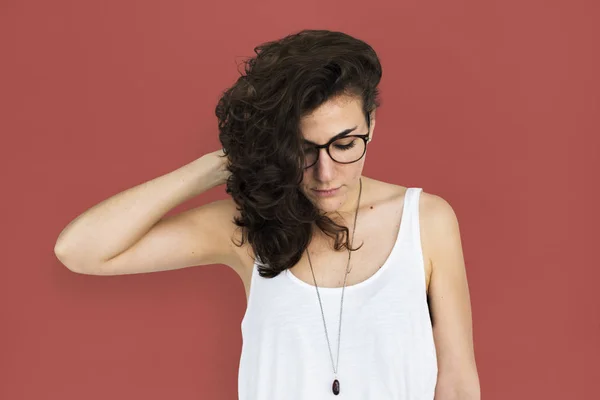 Mujer pensativa en gafas graduadas —  Fotos de Stock