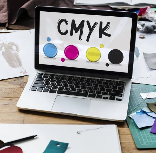 Work-space on wooden table — Stock Photo, Image