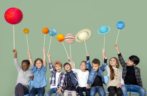 Children Holding solar system — Stock Photo, Image