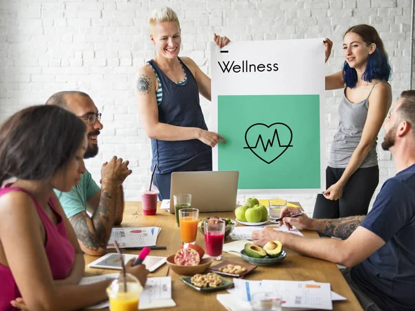 People having meeting with breakfast — Stock Photo, Image