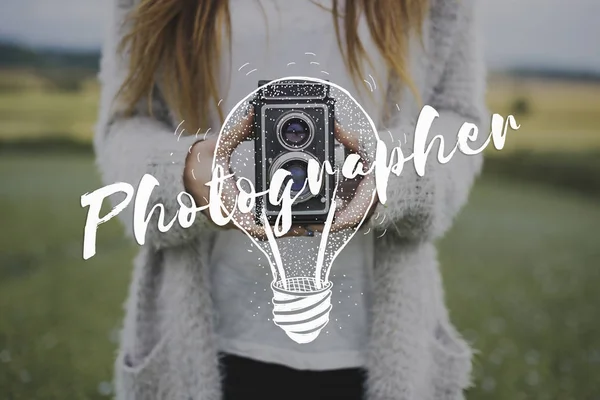 Woman with vintage camera — Stock Photo, Image