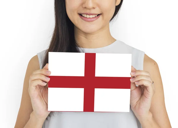 Young woman holding banner. — Stock Photo, Image