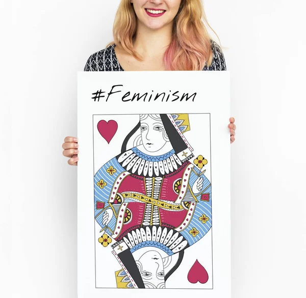 Vrouw bedrijf poster — Stockfoto