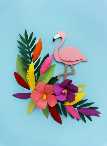 Paper craft Flamingo and plants — Stock Photo, Image