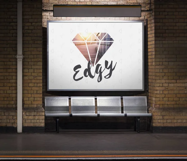 Banner na stacji metra Wyświetlono reklamy — Zdjęcie stockowe