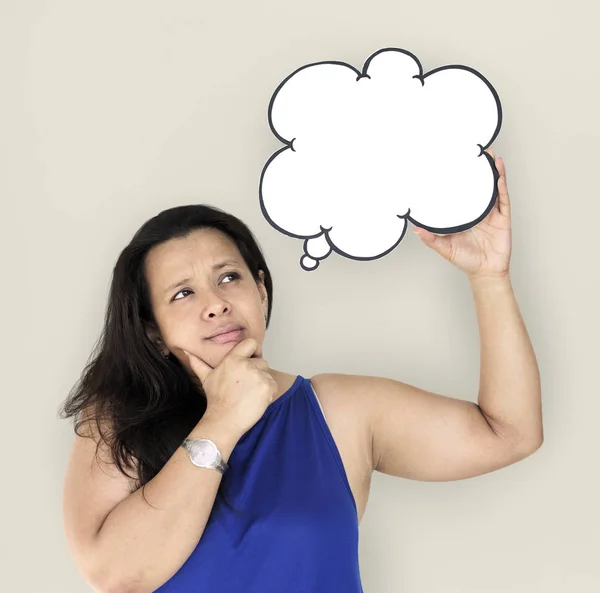 Vrouw met lege denken bubble — Stockfoto