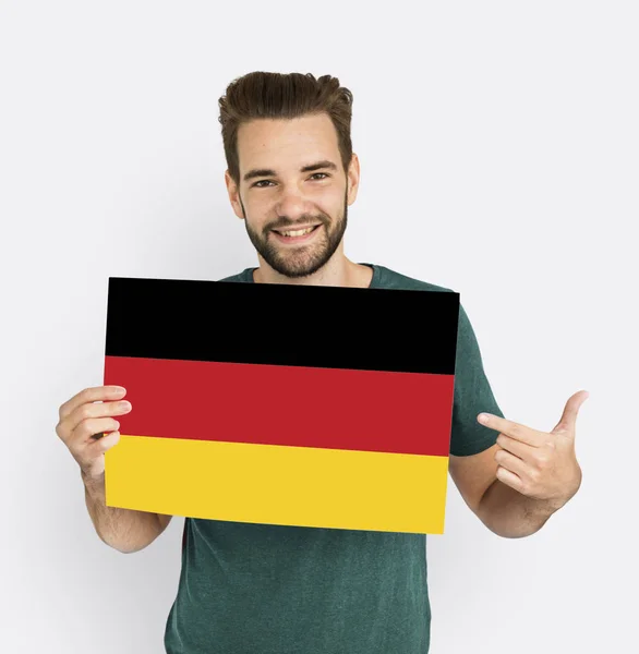 Man with beard holds placard — Stock Photo, Image