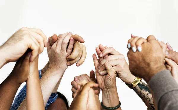 People holding rised up hands — Stock Photo, Image