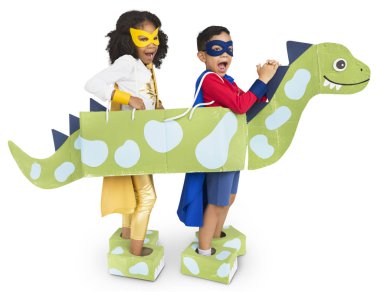 kids with paper dragon clipart