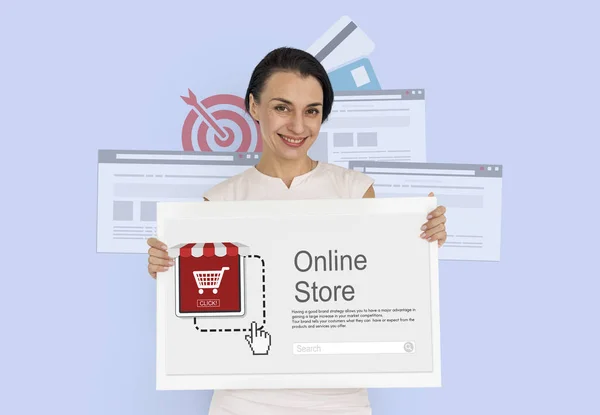 Woman holding placard — Stock Photo, Image