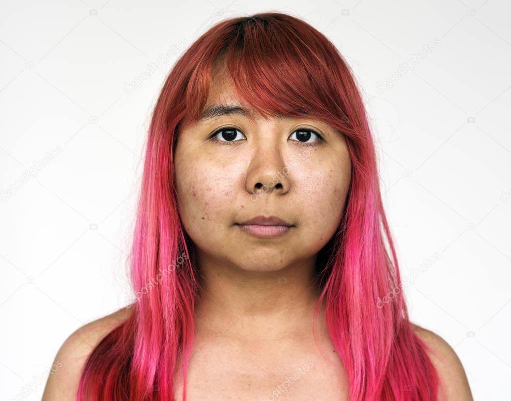 young asian pink hair woman