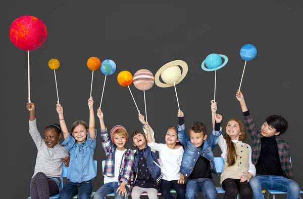 Children Holding solar system — Stock Photo, Image