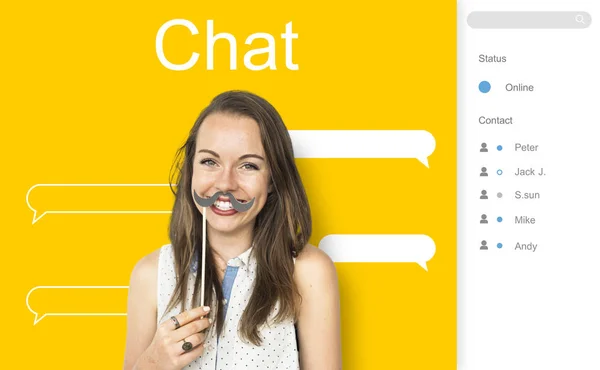 Woman holding paper Moustache — Stock Photo, Image