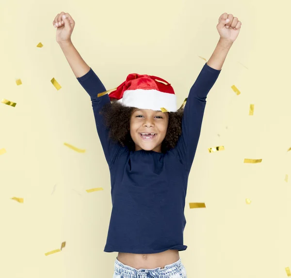 Veselá holčička v santa hat — Stock fotografie