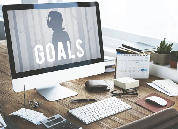 Office desk with computer monitor — Stock Photo, Image