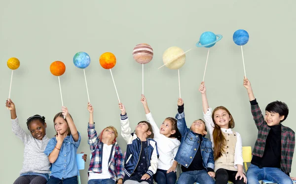 Children Holding solar system — Stock Photo, Image