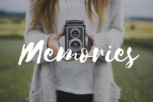 Woman with vintage camera — Stock Photo, Image