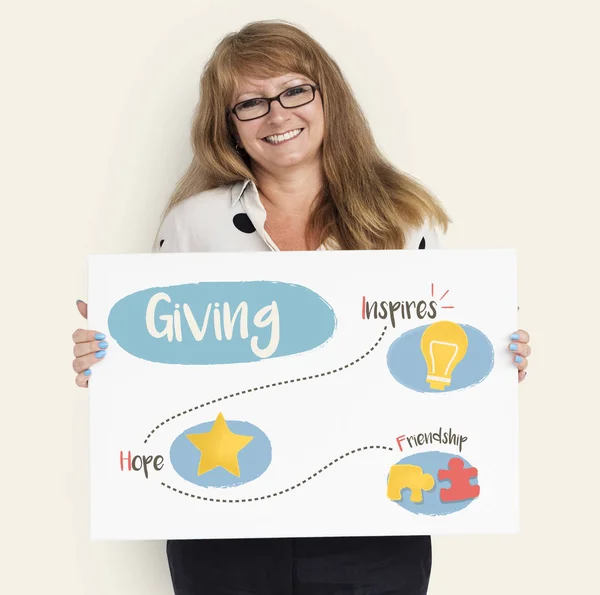 Woman holding placard — Stock Photo, Image