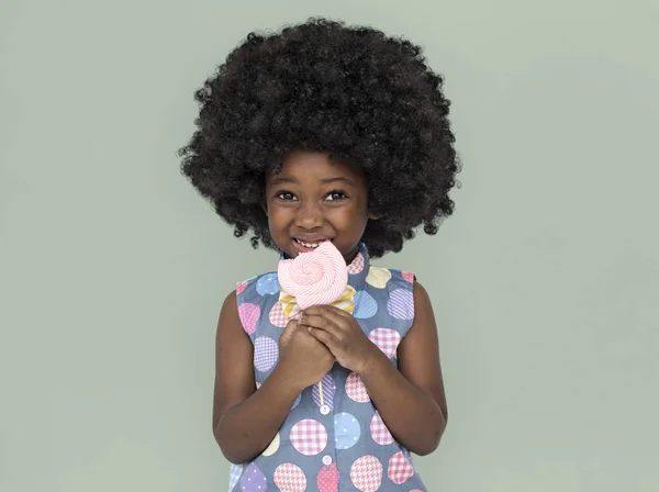 African girl with Lollipop Candy — Stock Photo, Image