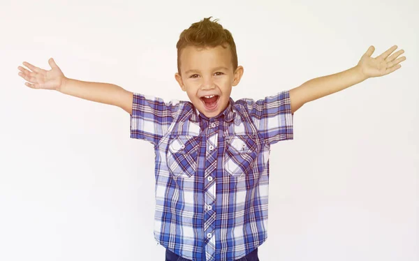 Boy raising hands — Stock Photo, Image