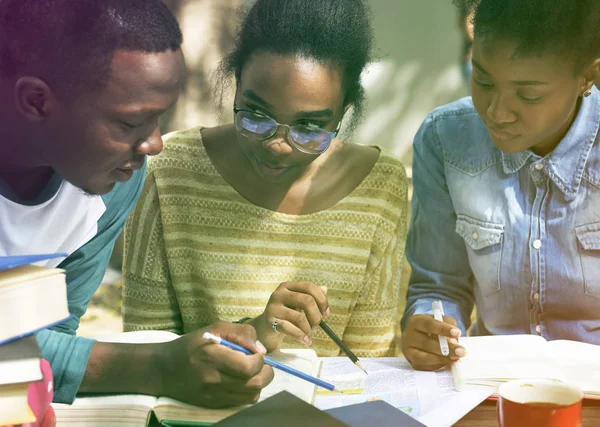 Estudantes africanos trabalhando juntos — Fotografia de Stock