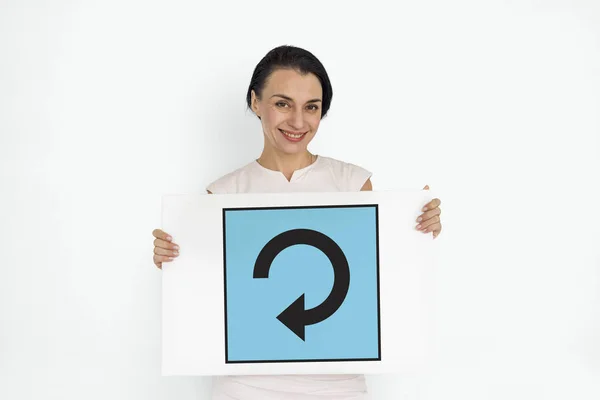 Woman holding placard — Stock Photo, Image