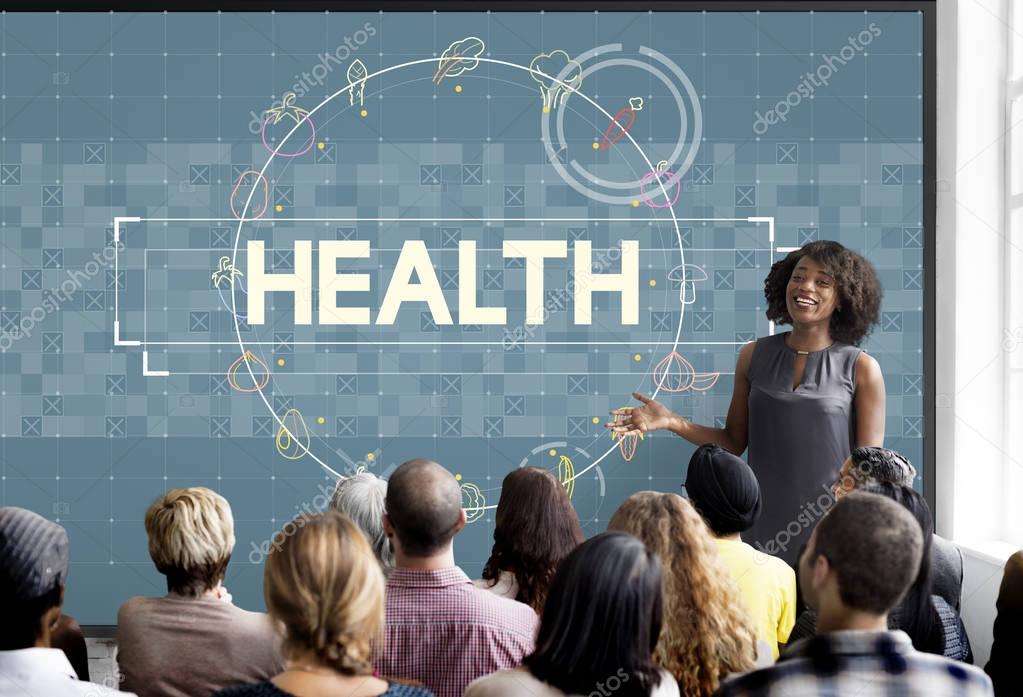 Business people at meeting in conference room with Health concept