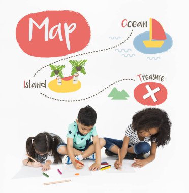 katta oturan ve çizim çocuklar