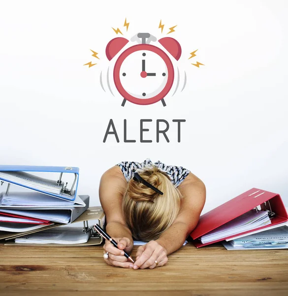 Tired woman lying on table — Stock Photo, Image