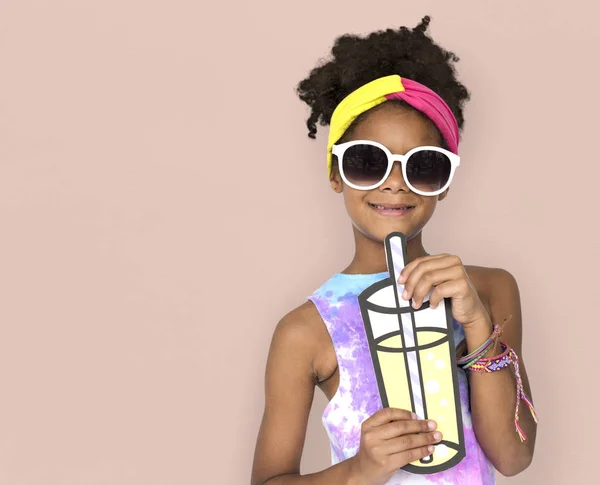 African Girl with paper craft cocktail — Stock Photo, Image