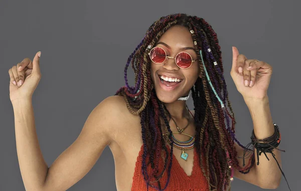 Female smiling and dancing in the studio — Stock Photo, Image