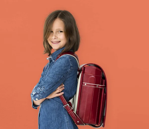 School meisje met rugzak — Stockfoto