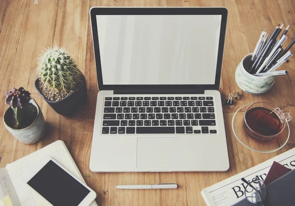 Opened Laptop computer on workplace table — Stock Photo, Image