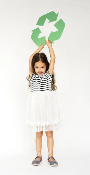 Girl Holding Recycle Symbol — Stock Photo, Image