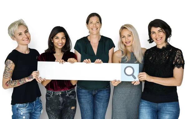 Frauen mit leerem Banner — Stockfoto