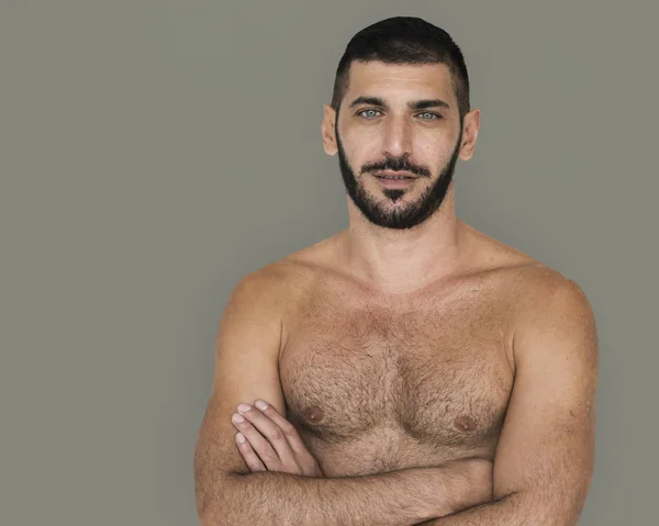 Молодой кавказский мужчина без рубашки — стоковое фото