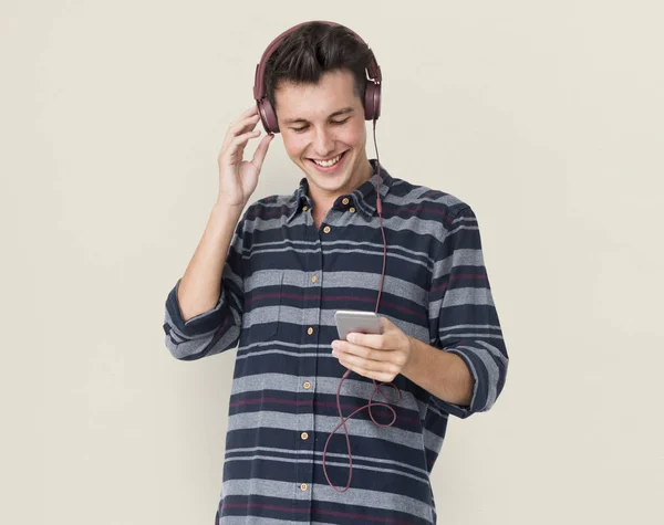 Man Smiling and using mobile — Stock Photo, Image