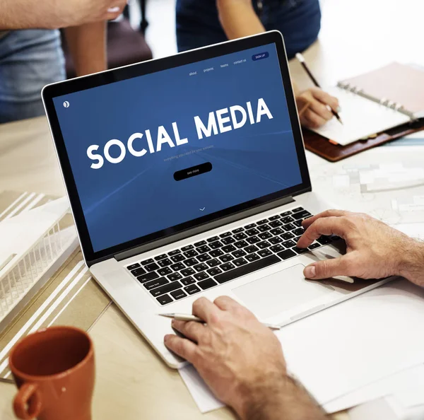 Human hands using laptop — Stock Photo, Image