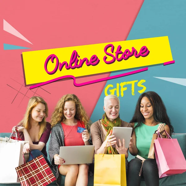 Nők shoping online — Stock Fotó