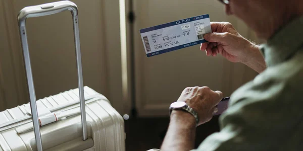 Senior Man holding Ticket — Stock Photo, Image