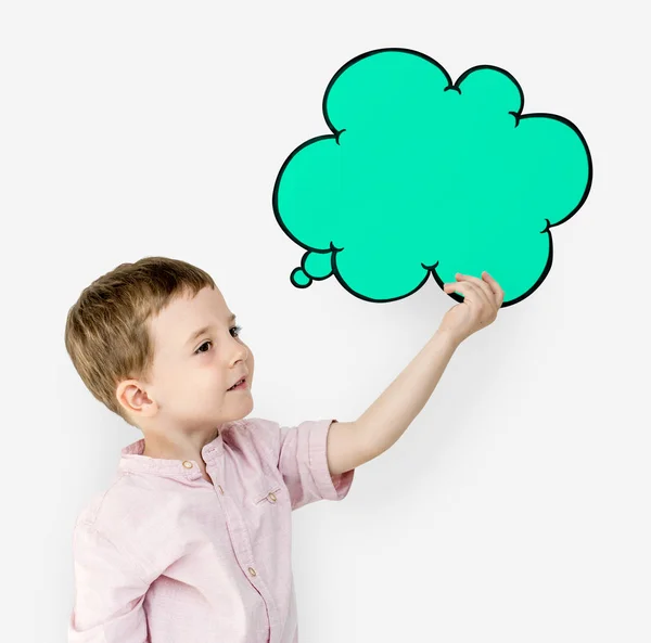 Küçük çocuk kopya boşluk bulut holding — Stok fotoğraf