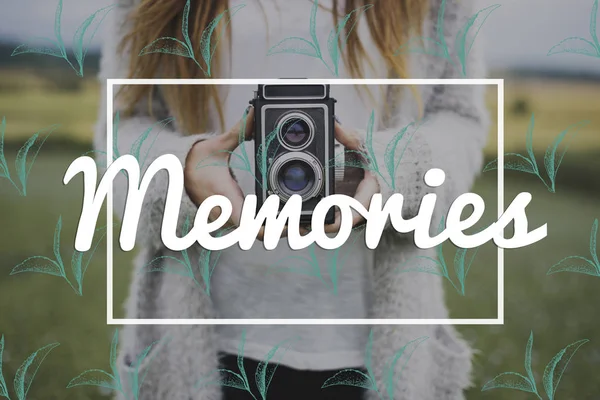 Woman with vintage camera — Stock Photo, Image